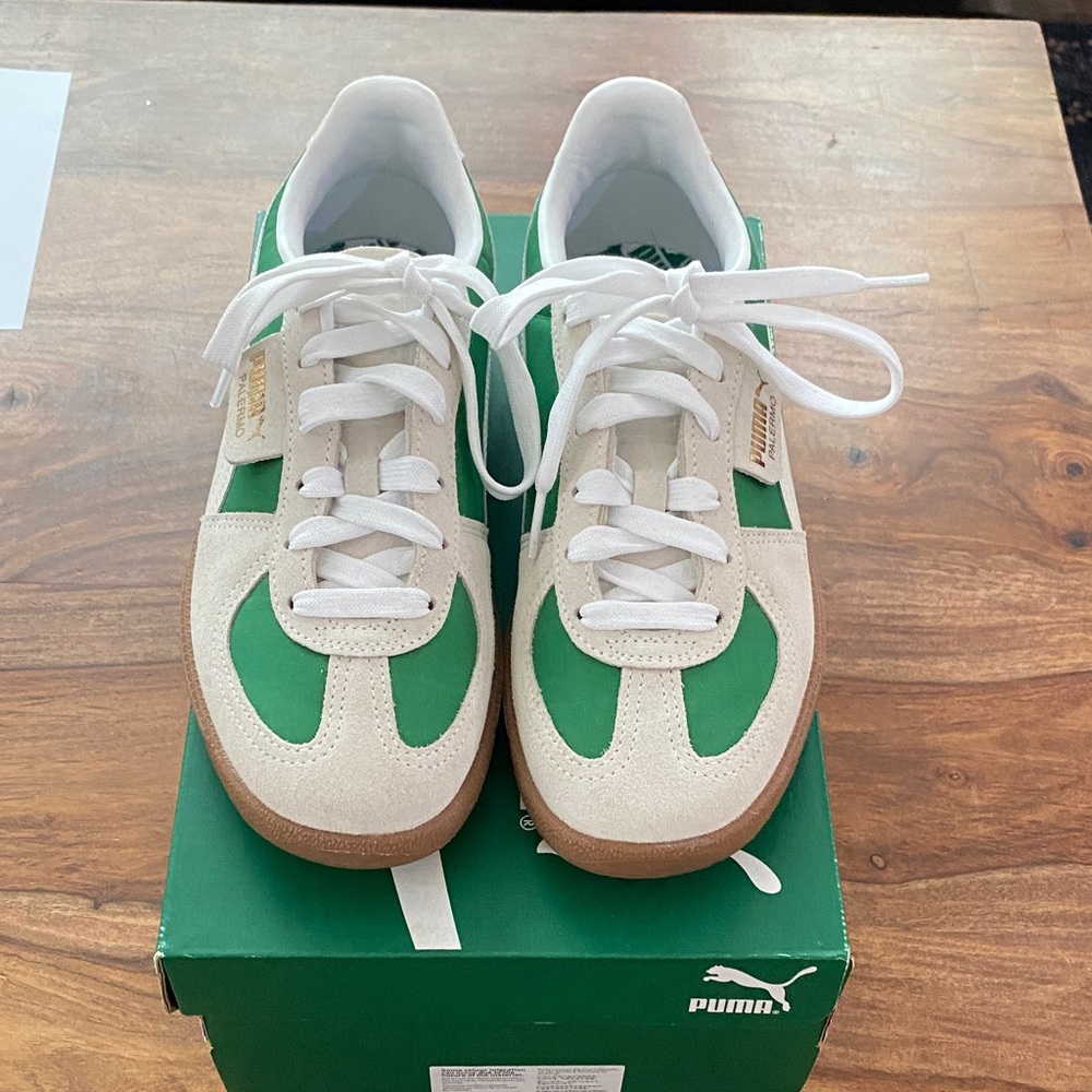 Puma Classic Green and Cream Palermo Sneakers